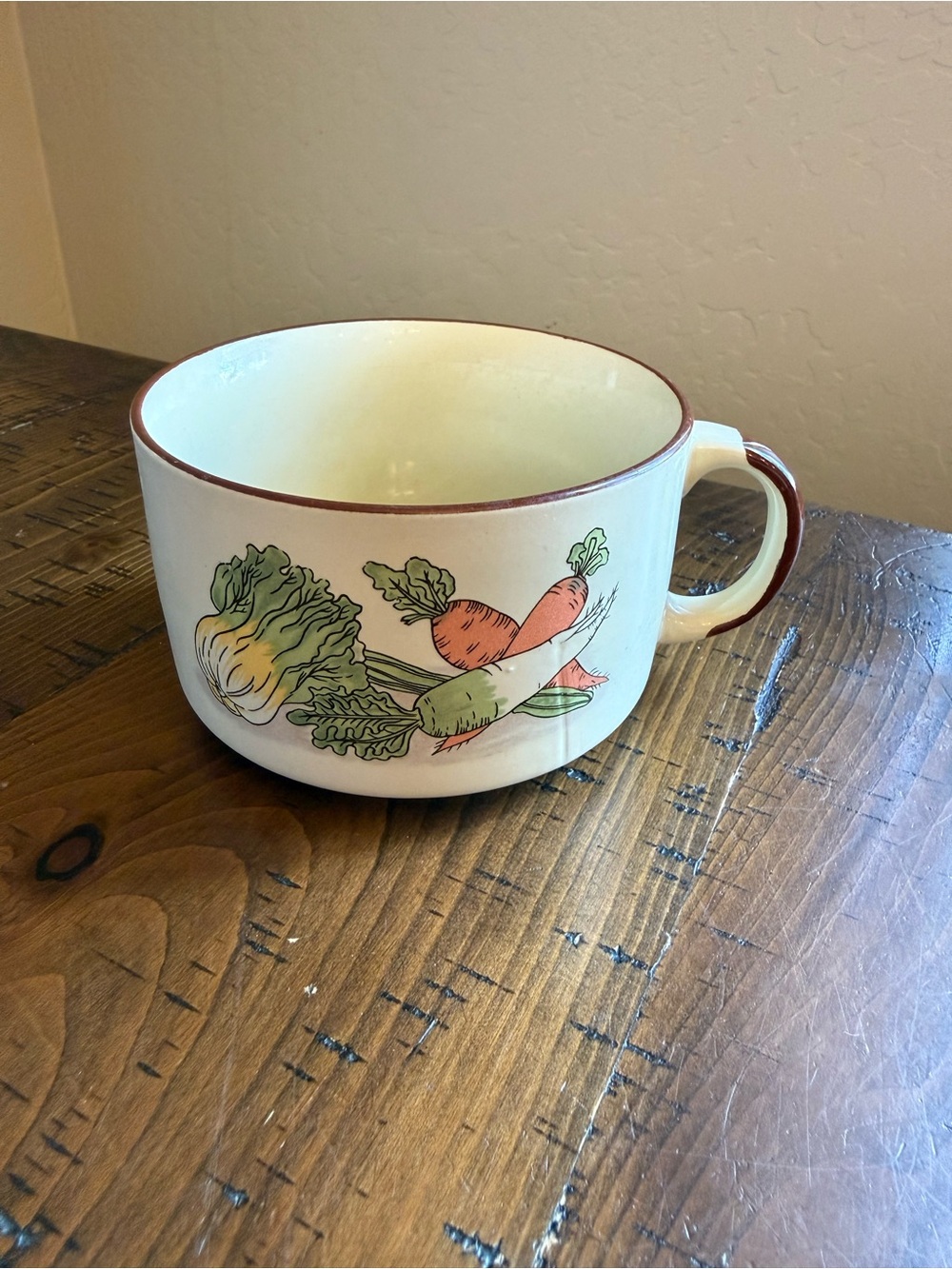 Vintage Vegetable Soup Mug Bowl Retro 70s Jumbo Handled Soup Cup Cottagecore